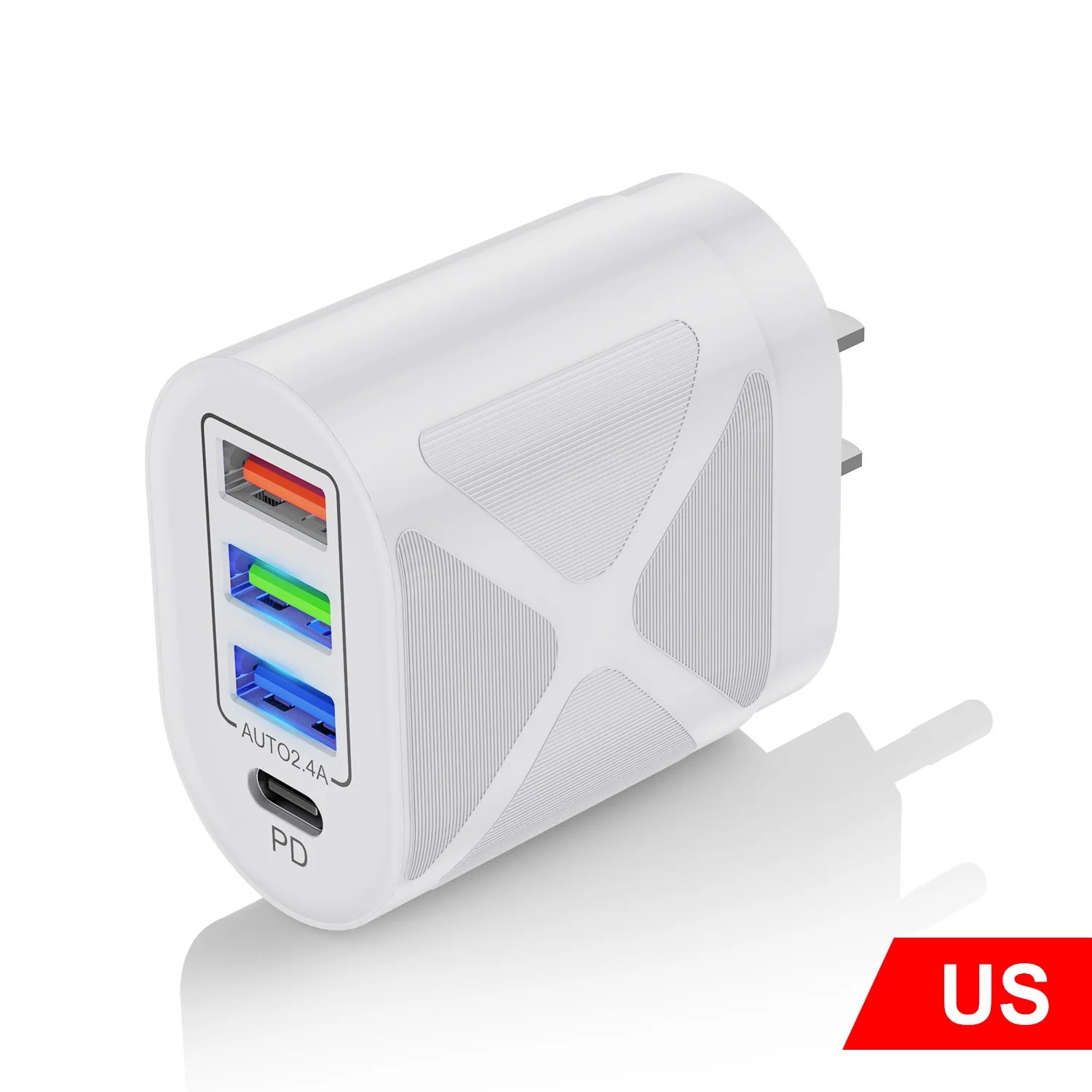 

50Pcs For Apple 12 USB-A+Type-c dual-port charging head For EU US UK Plug 8W X-type PD+3USB Charger