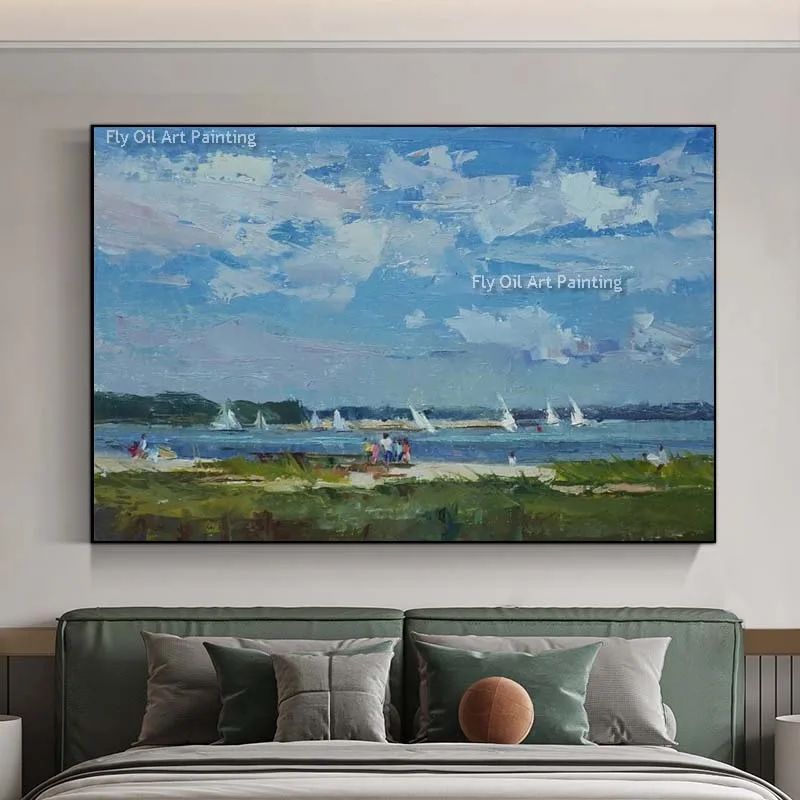 Импрессионистская картина маслом с изображением летнего пейзажа морского неба