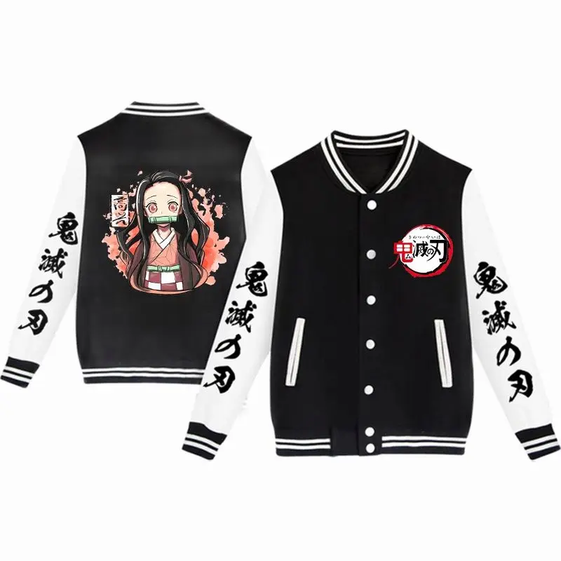 Anime Demon Slayer Zip Up Hoodie Kimetsu No Yaiba Sweatshirt Tanjiro Zenitsu Nezuko Print Baseball Jackets For Women Men Teens