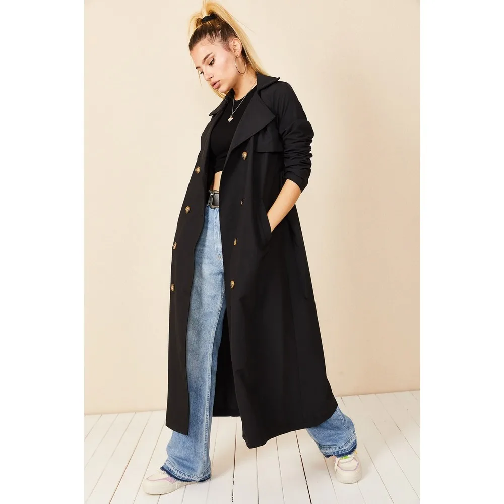 Shawl Collar Button Trench Coat double breasted trench coat fashion casual loose coat ladies temperament trench coat