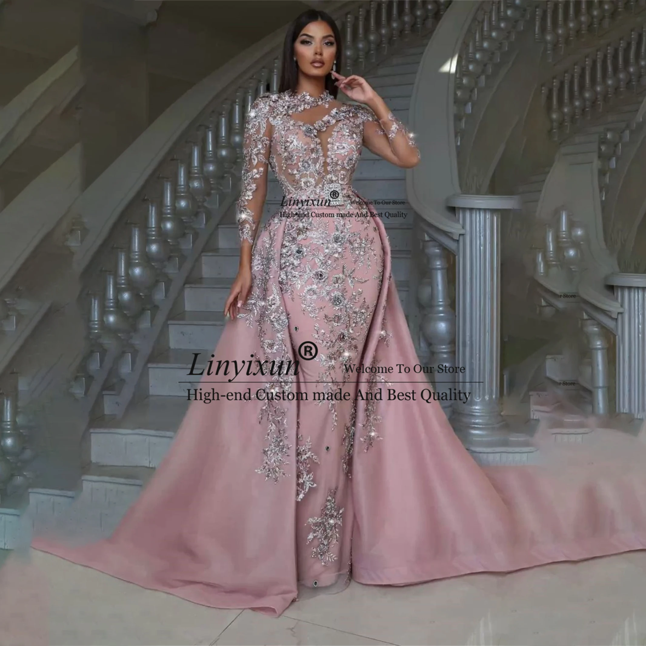 Роскошные блестящие вышитые бисером юбка-годе строгие вечерние платья с