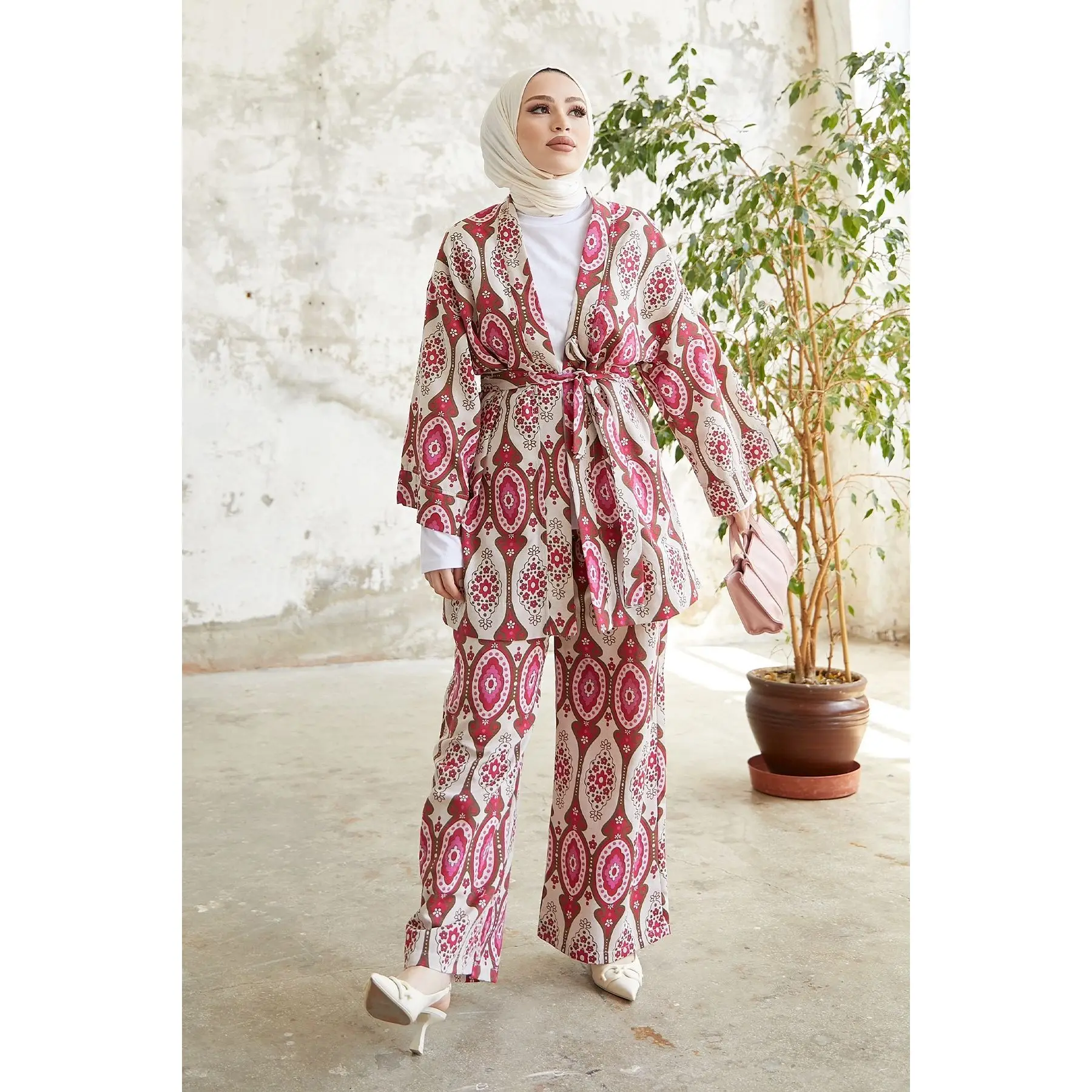 2 pieces Women's Set Maxi Jacket kimono  and Pant Muslim Fashion Muslim Sets İslamic Clothing Dubai Turkey 2021 hijab women set