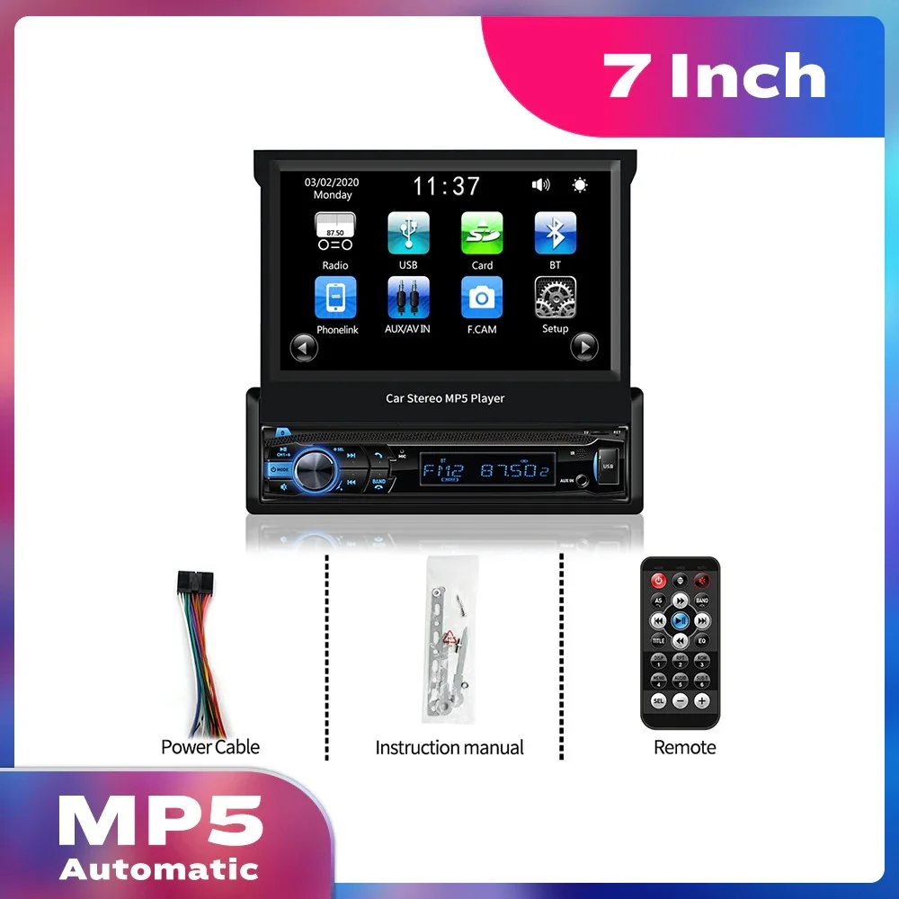 

7-дюймовый 1Din универсальный выдвижной экран Android IPS GPS-навигация автомобильное радио мультимедийный центральный автомобильный стерео Carplay Bluetooth WIFI