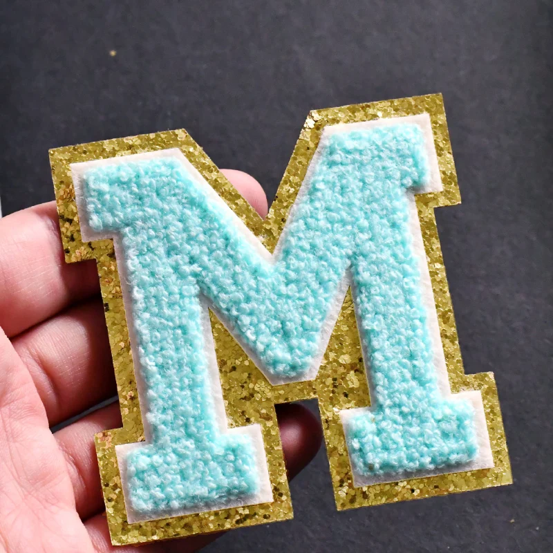 Большая 8 см английская нашивка для утюга мятно-синяя синельная башня Вышивка