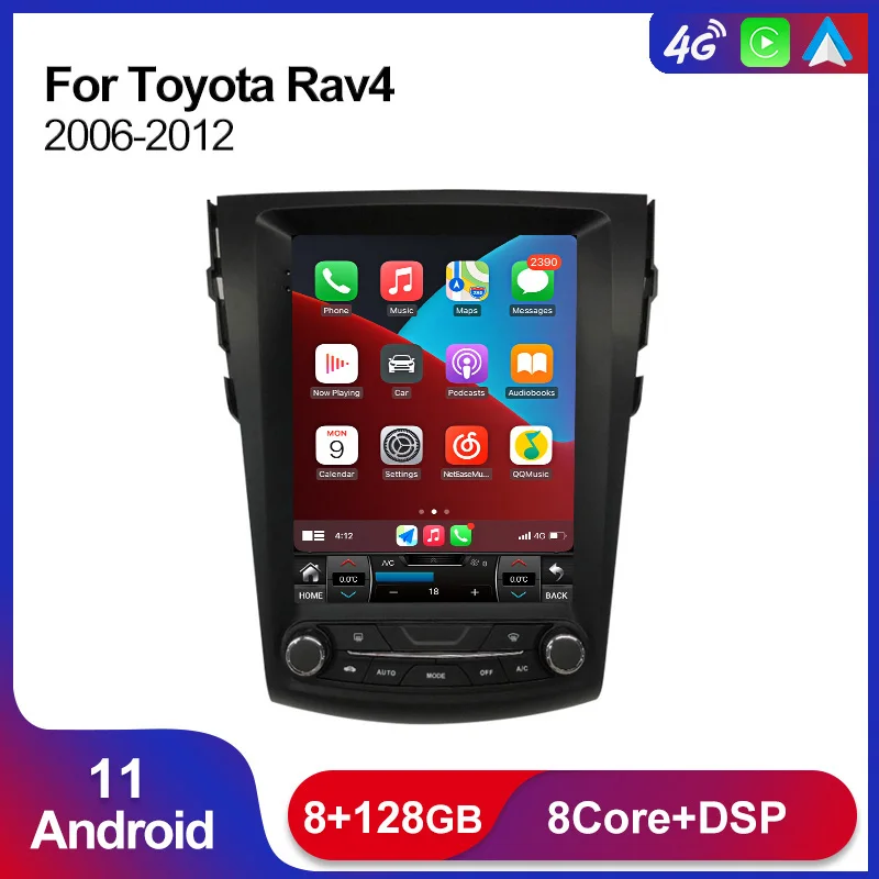 Мультимедийная магнитола Tesla для Toyota RAV4 3 XA30 2006-2012 Android 11 4G Lte GPS IPS Wi-Fi | Автомобили и