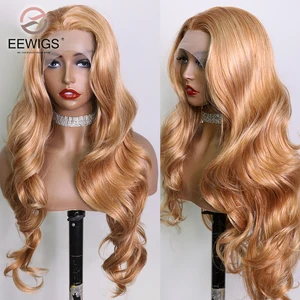 Body Wave Synthetic Golden Color 30 Inch 13×4 Transparent Lace Front Wig For Women Prepluck With Baby Hair Drag Queen Daily