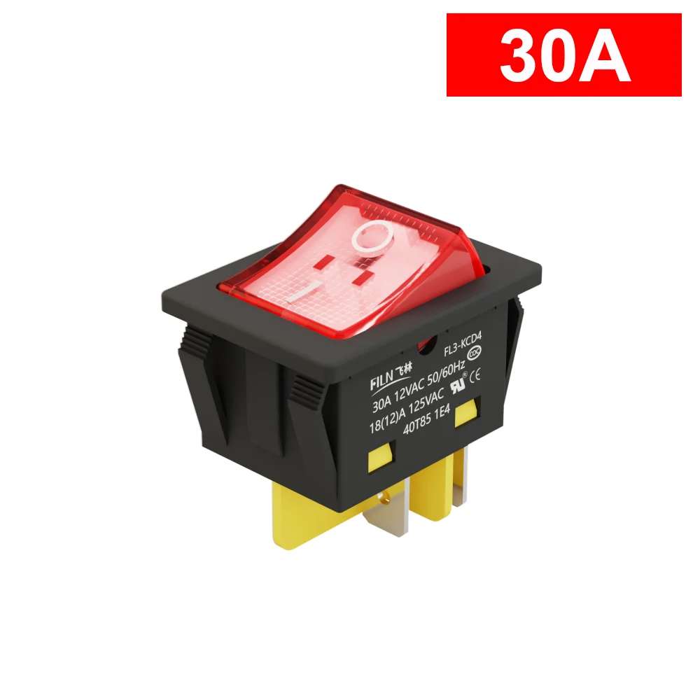 

5 шт./лот 30x22 мм кулисный переключатель со светодиодной подсветкой для тяжелых условий эксплуатации KCD4 4-контактный DPST автоматический лодка морской тумблер ВКЛ-ВЫКЛ кнопочный переключатель 30A