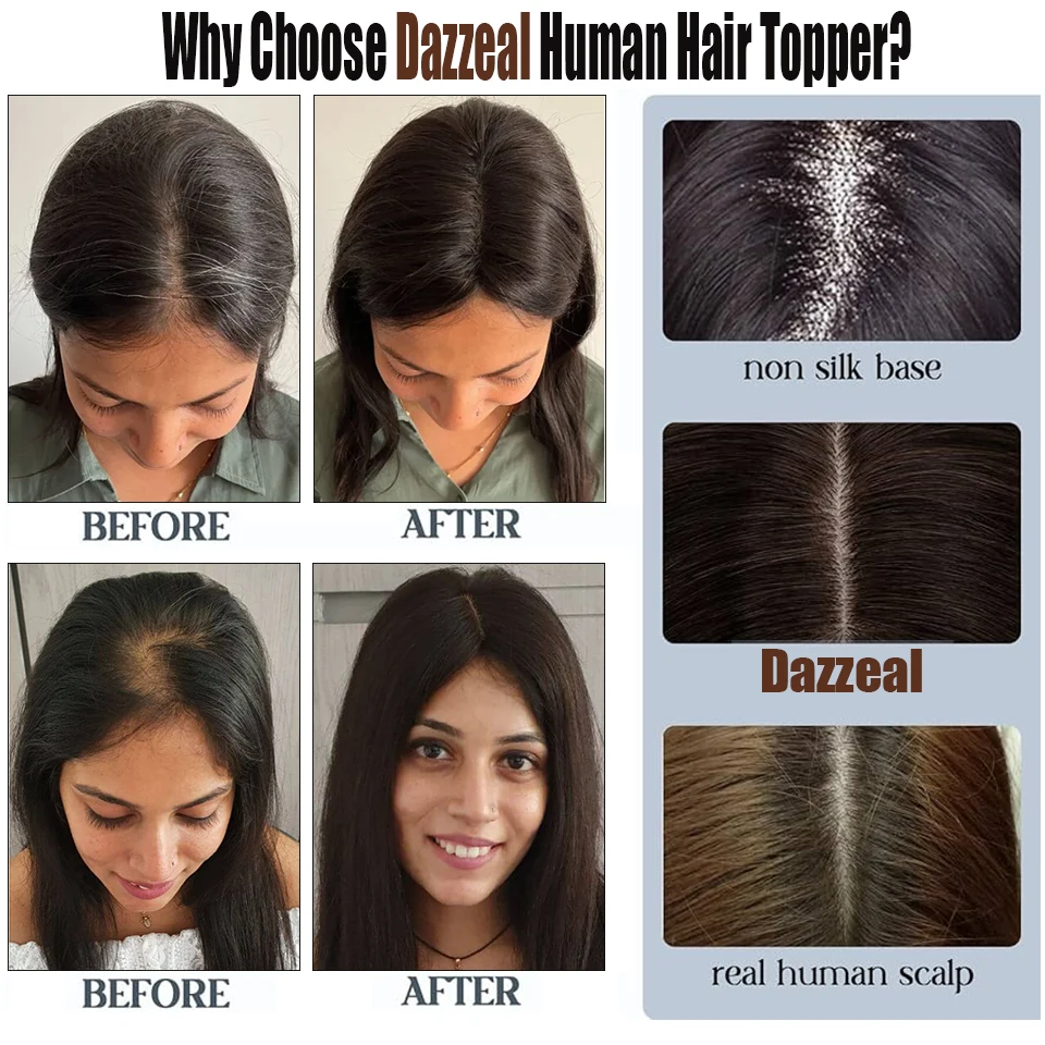 Dazzeal Topper заколки для наращивания волос 100% Remy прямые человеческие волосы женщин