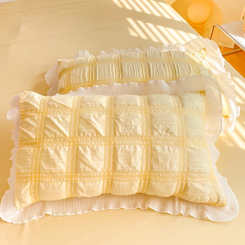 Kawaii принцесса Seersucker Комплект постельного белья для девушек из мытого хлопка в