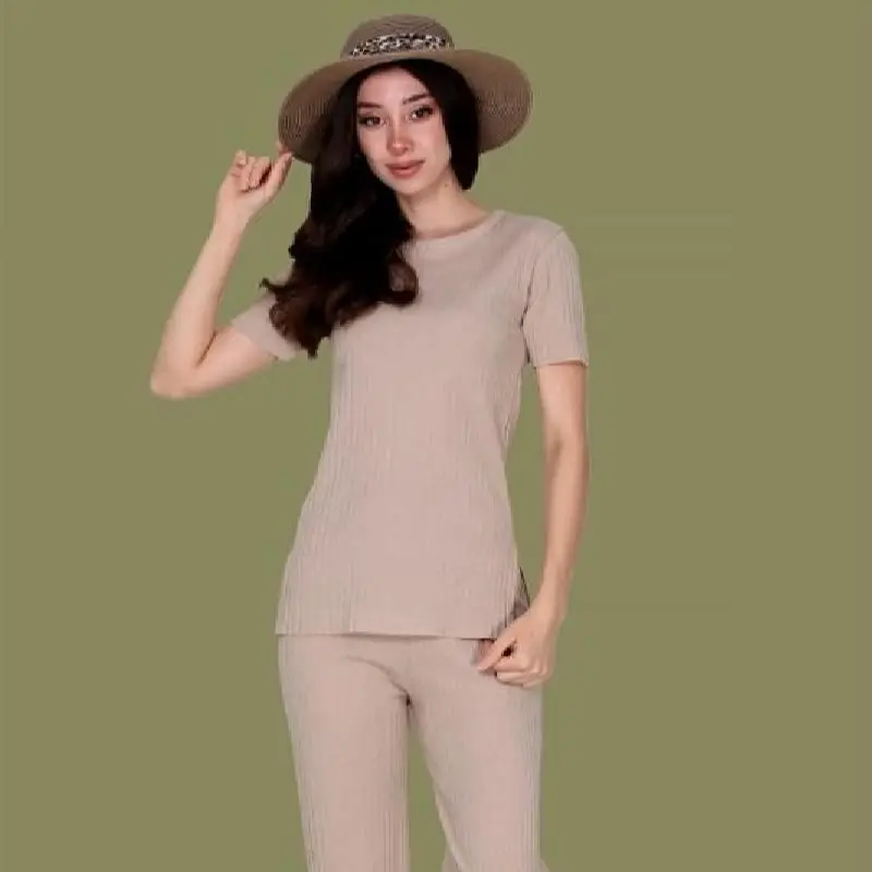 

2-Piece Set Women's Cotton Tracksuit Women's Suit KHAKI-BLACK-BEIGE-ANTHRACITE Harem Pants 2022 Home Set - Stylish Comfortable a