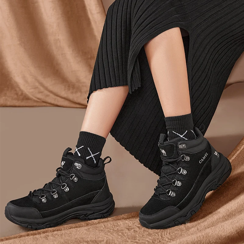 Goldencamel High Top Women Hiking Waterproof Trekking Boots Mountain Climbing Shoes Sports Rubber Sole Nubuck Men Couple