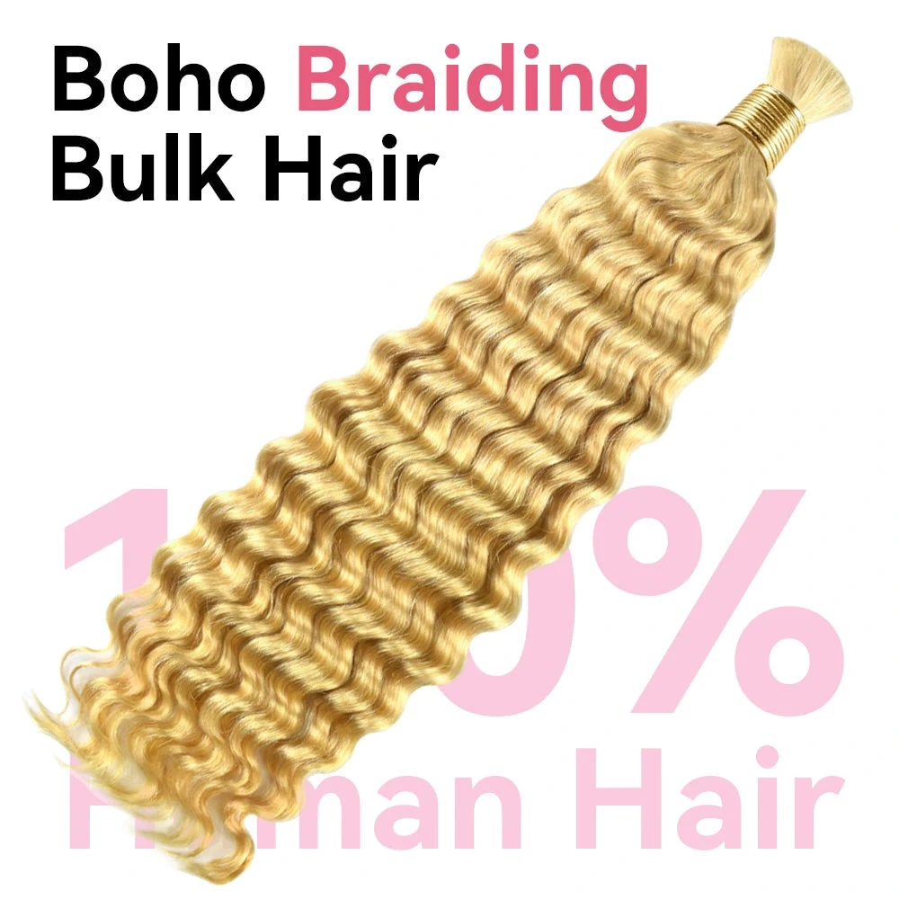 Фото # Наращивание волос 613 Blonde Deep Wave для плетения кос, натуральные волосы, блонд, глубокая волна, богемный стиль, кудрявые волосы для плетения. №2