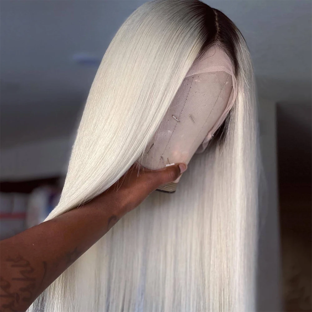 Ed Ice White Platinum Blonde Darkest Brown Rooted Lace Wig Hd 13x6 200%