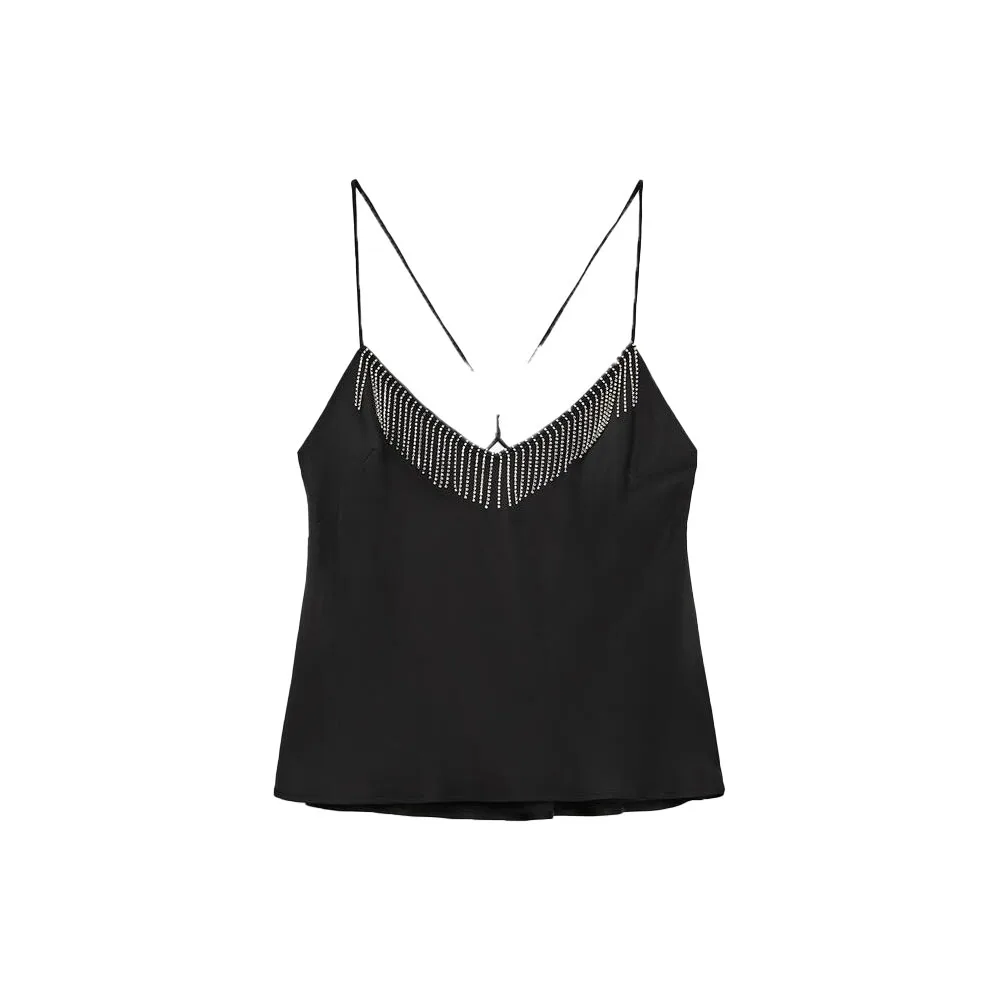 

Zach AiIsa новые женские модные сексуальные топы с V-образным вырезом с бахромой и открытой спиной блестящие шелковые атласные текстурные драпи...