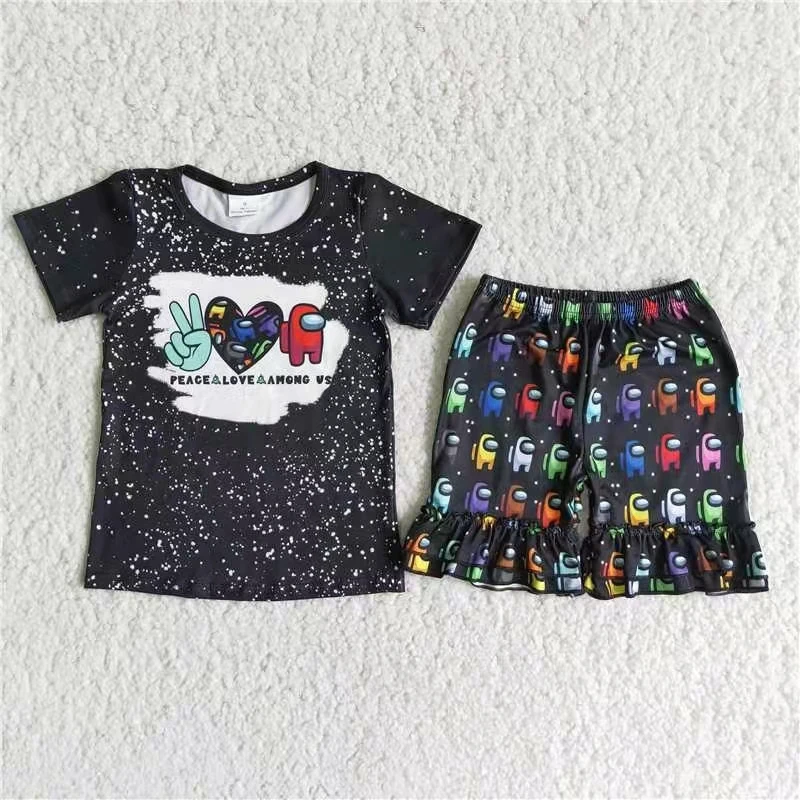 

children boutique clothing baby girl summer outfit kids clothes set short sleeve print top and shorts outfit clothing