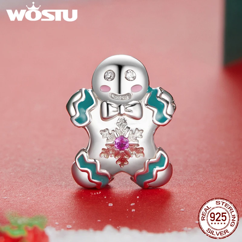 Шарм-бусина из серебра 925 пробы с имбирным человеком и Сантой