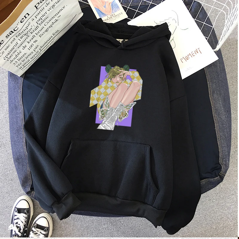 

JoJo's Bizarre Adventure Hoodies Autumn Winter Retro Casual Unisex Pullover Jolyne Anime Graphic Print Loose Soft Woman's Hoody