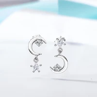 fashion silver stars moon asymmetric womens earrings new personality simple cute girls jewelry earrings gifts
