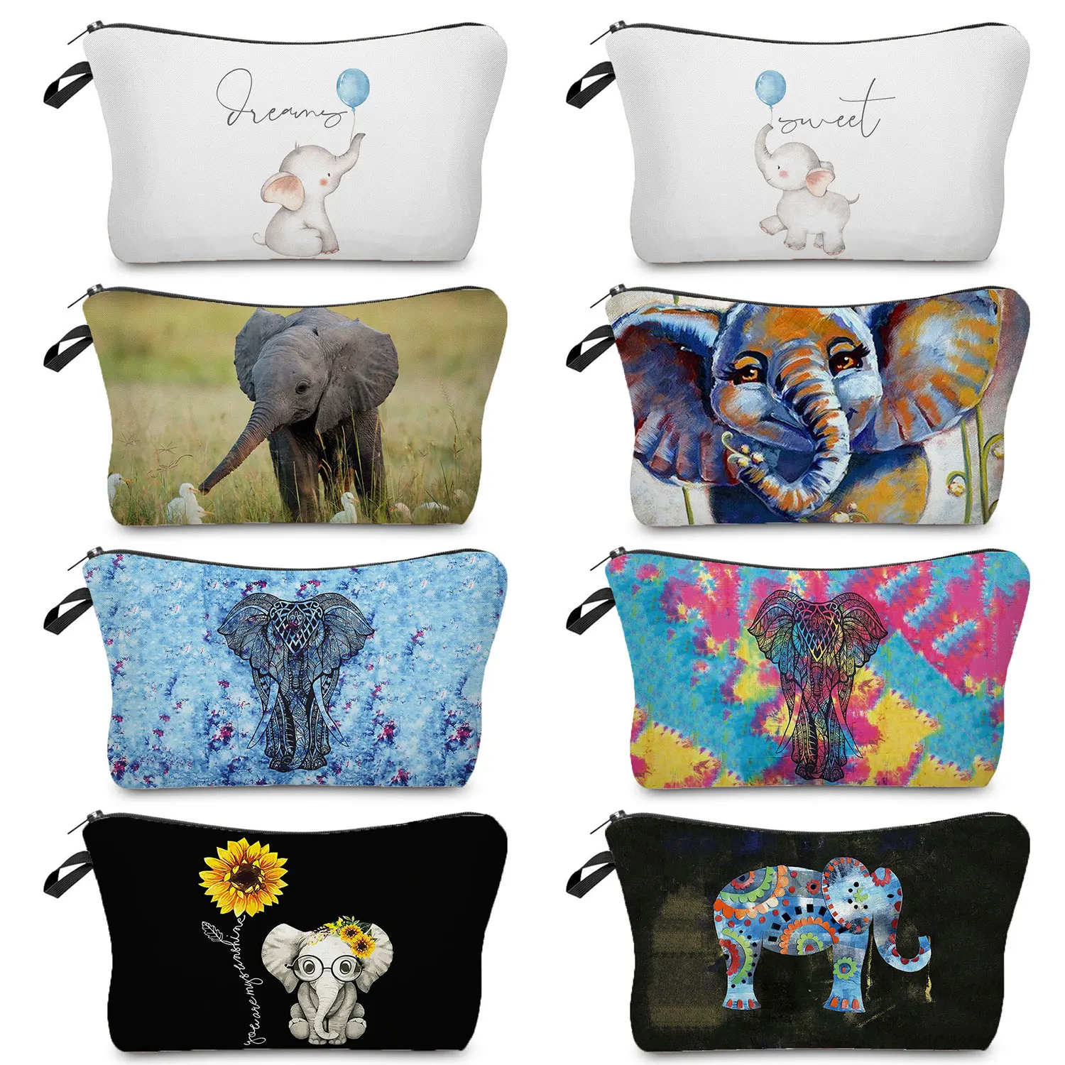 

Cartoon Cute Elephant Print Cosmetic Bags Heat Transfer Animal Women's Makeup Bag High Quality Pencil Cases Portable Organizer