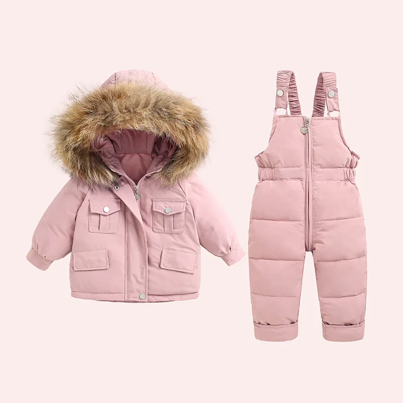 Купи 2022 Winter New 2 3 4 6Years Baby Children Clothing Thick Fur Hooded Jacket+Overalls Suit 2Pcs Duck Down Set for Kids Girls Boys за 2,227 рублей в магазине AliExpress