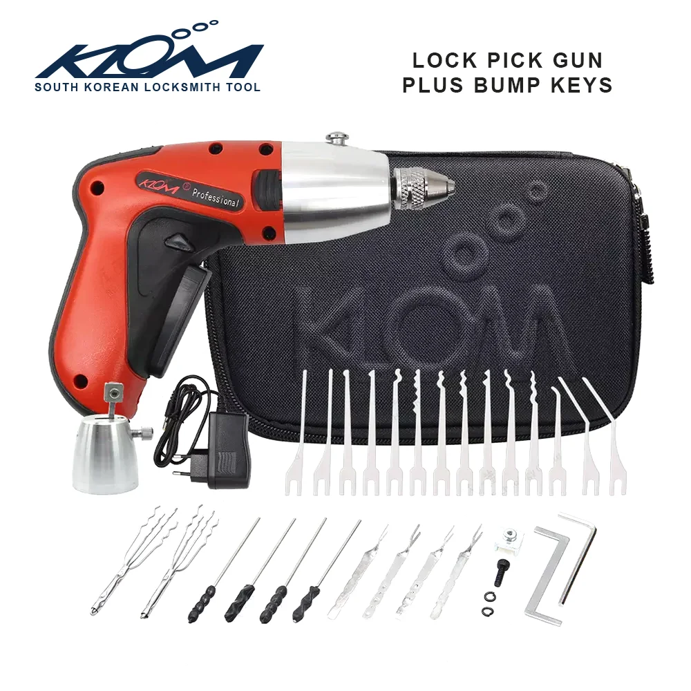 KLOM Electric Pick Gun PLUS with Carry Case Rotational Percussive Head For Dimple Pin Cylinders Wafer Cross Locks Locksmith