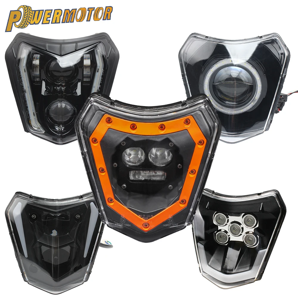 for KTM EXC Headlight LED Motorcycle Accessories Plate SX XCW 250 300 450 Headlamp Wick Motocross Headlights Dirt Bike Supermoto