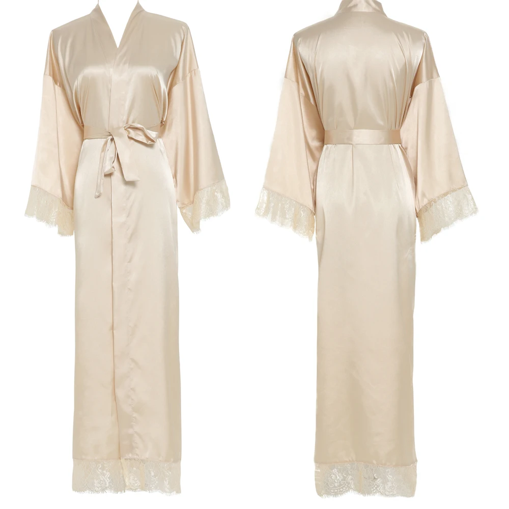 New Style Long Satin Robe Lace Robe Wedding Robes For Bride And Bridesmaid Night Dress Cheaper