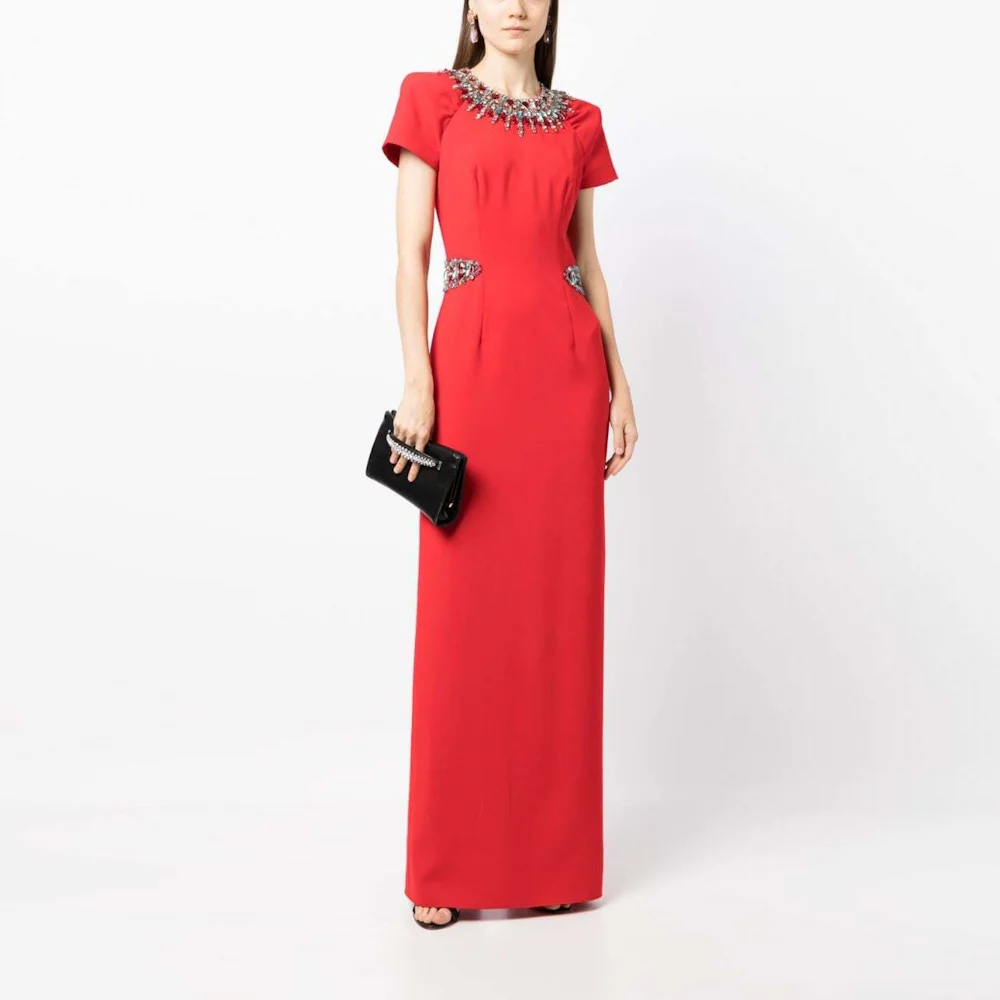 Миньон прямые платья из крепа с круглым вырезом и короткими рукавами выпускные