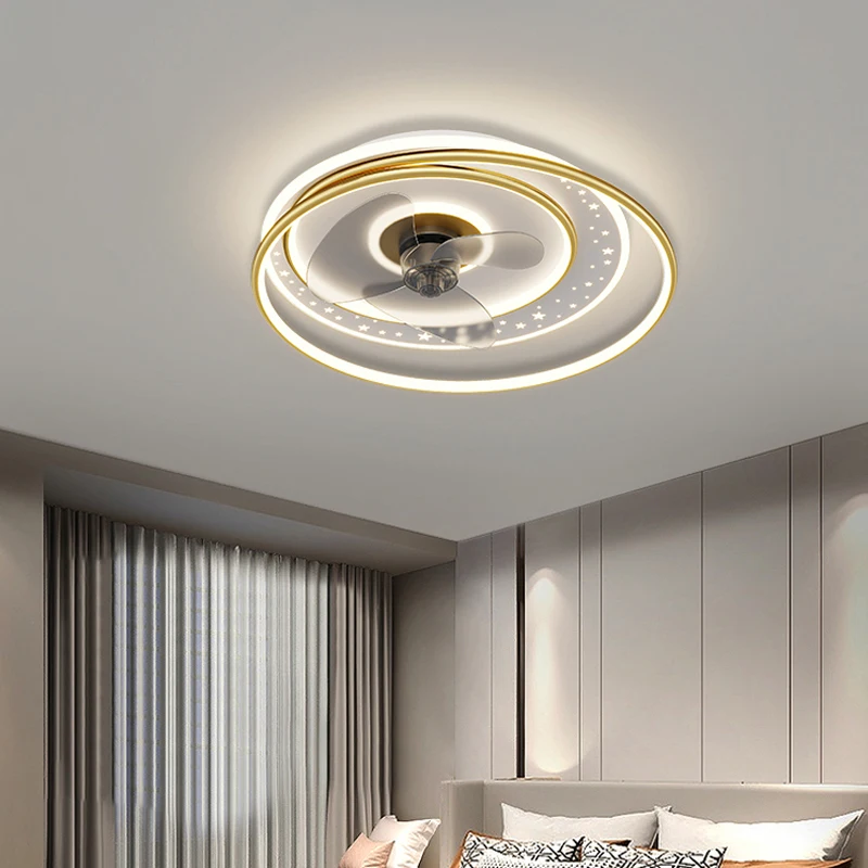 Golden LED Ceiling Fan Lights Chandeliers With Spotlight Home Bedroom Study Room Decorative Remote Control Electric Ventilation |