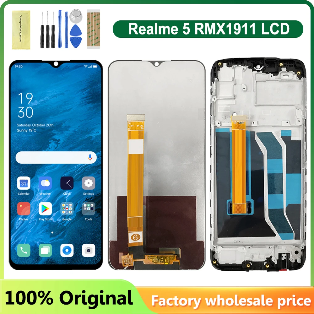 6,5 'оригинальный для OPPO Realme 5 RMX1911 ЖК-дисплей с рамкой сенсорный экран дигитайзер Датчик в сборе Realme5 ЖК-дисплей Замена