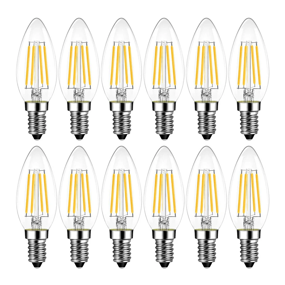 

12 шт., светодиодные лампы Grensk, теплый белый, ретро, E14, E12, 4 Вт, 6 Вт