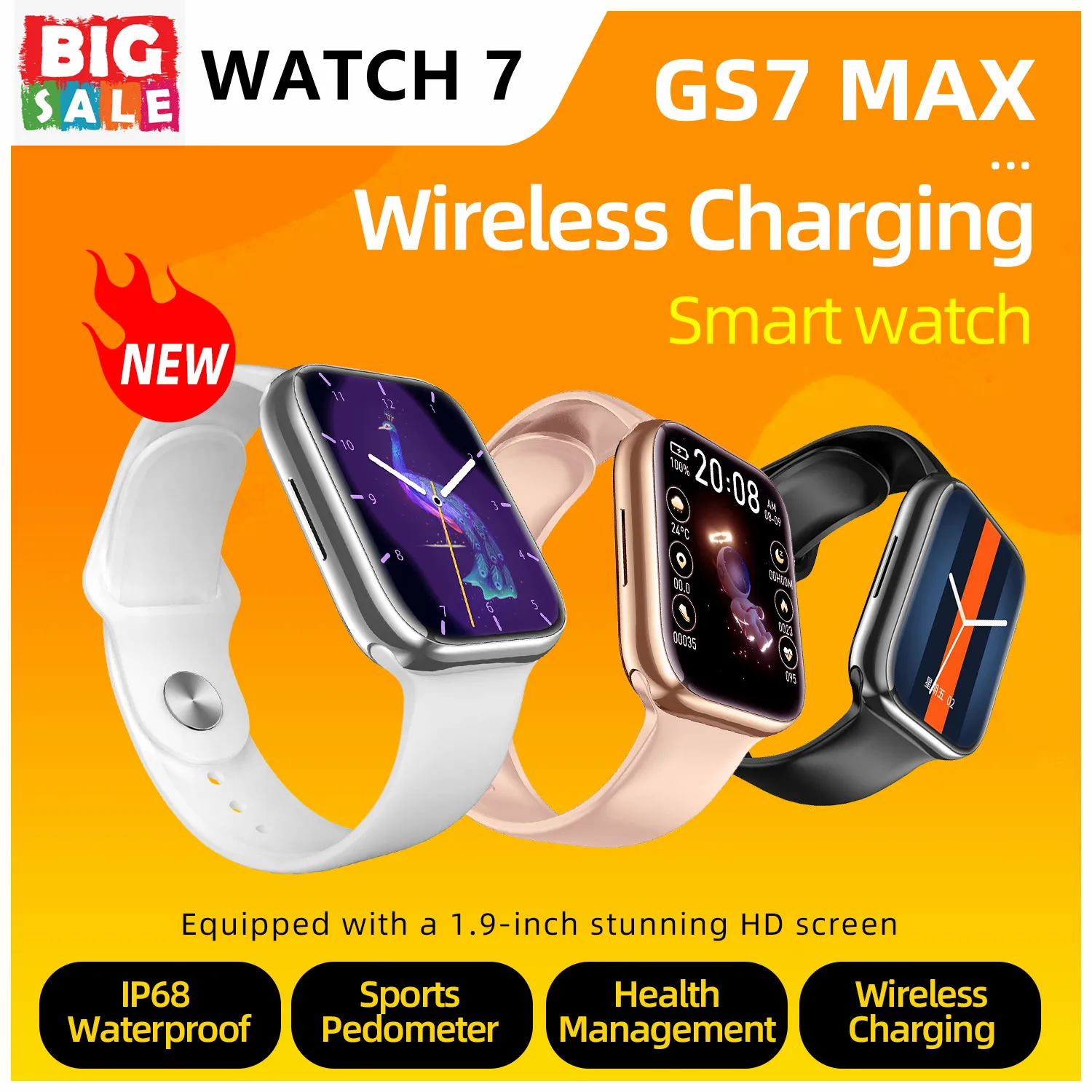 

GS7 Max Smart Watch Waterproof Bluetooth Watch Call Management Heart Rate Monitoring Fitness Music Smartwatch Series 7