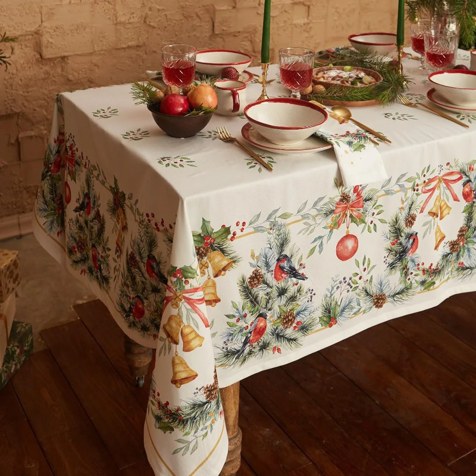 Набор столовый Этель Сhristmas bells скатерть 150х220 +/-3см с ГМВО, салфетки 40х40см-12шт