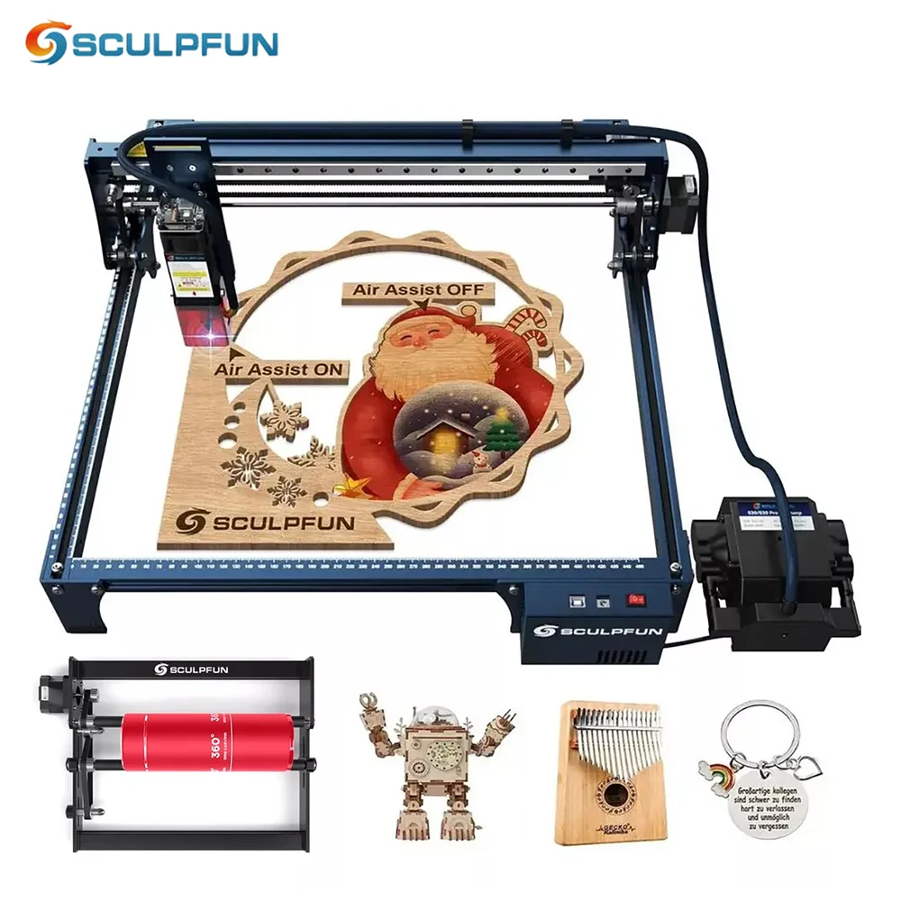 

SCULPFUN S30 Pro 10W Laser Engraver Roller with Automatic Air-assist System Engraving Machine Replaceable Lens Eye Protection