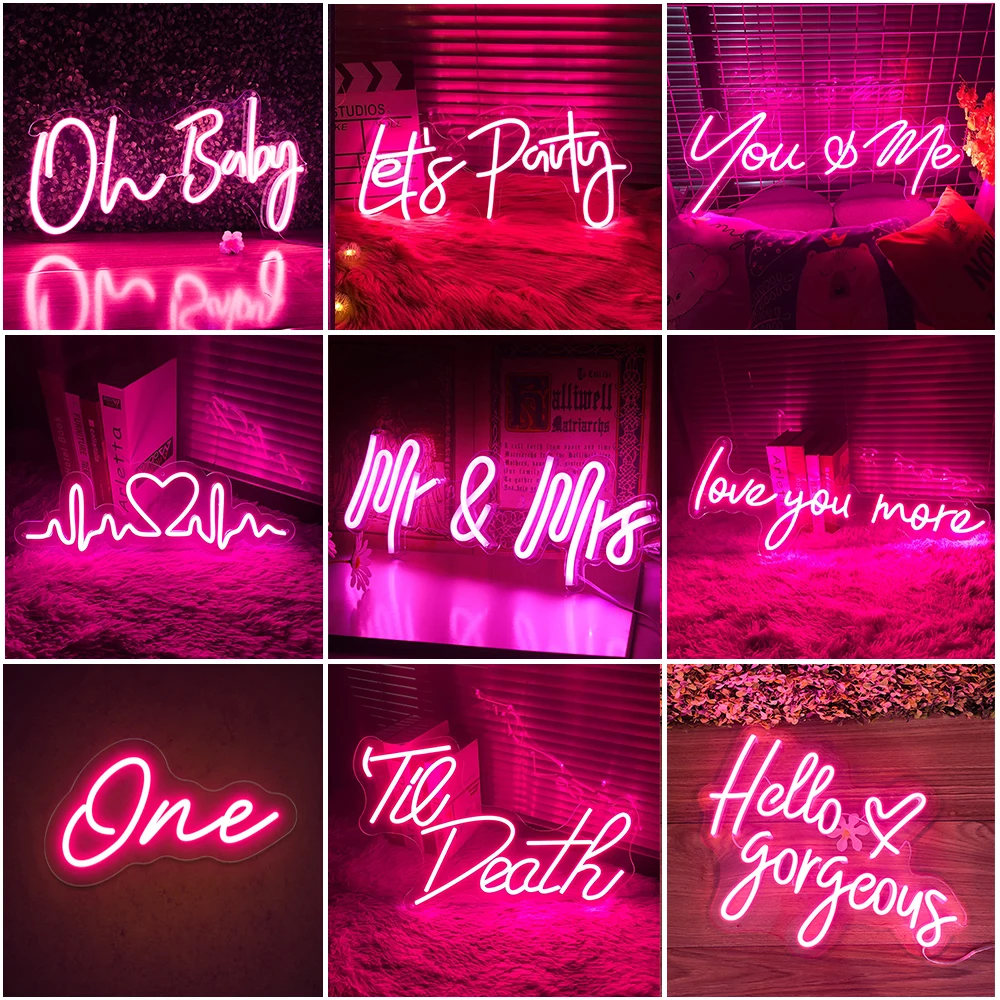 Pink Neon Sign Home Decor Custom Personalized LED Neon Light Sign For Bedroom 5V Dimmable Wedding Party Lamp Light Up Letters