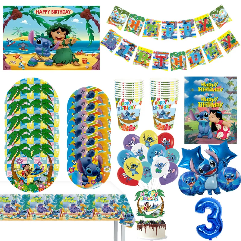 

Disney Lilo & Stitch Theme Party Decoration Disposable Tableware Plate Cup Tablecloth Balloon Baby Shower Kids Birthday Supplies
