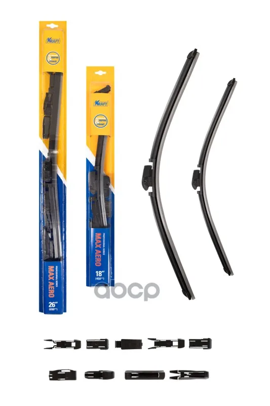 Щетки Стеклоочистителя Бескаркасные 650/450Мм (Компл.) Универсальные 10-Ть Адаптеров