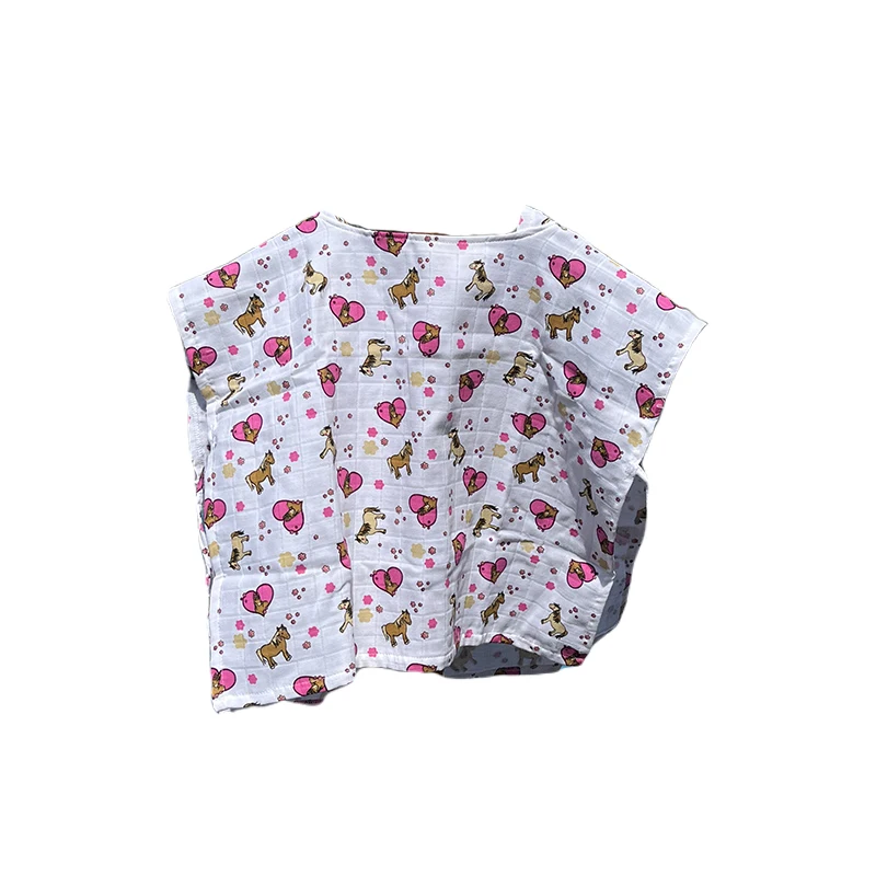 

Pink Patterned Multi-Purpose Organic Kids Muslin Poncho