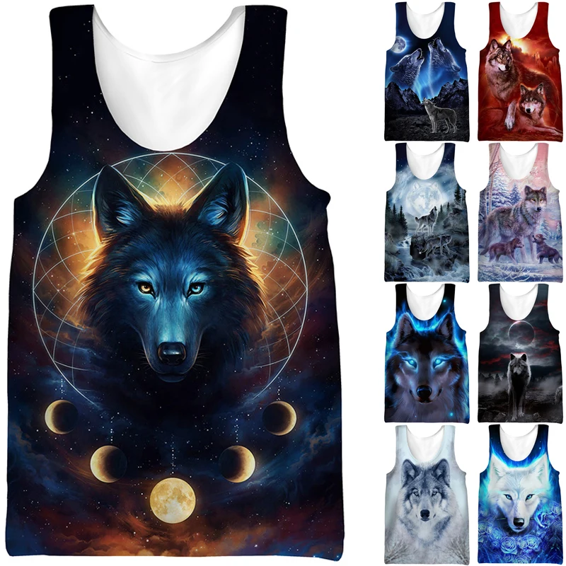 

Cool Wolf 3D Printed Men's Tank Top Harajuku Fashion Animal Sleeveless T-Shirt Summer Hip Hop Streetwear Unisex Fitness Vest Top