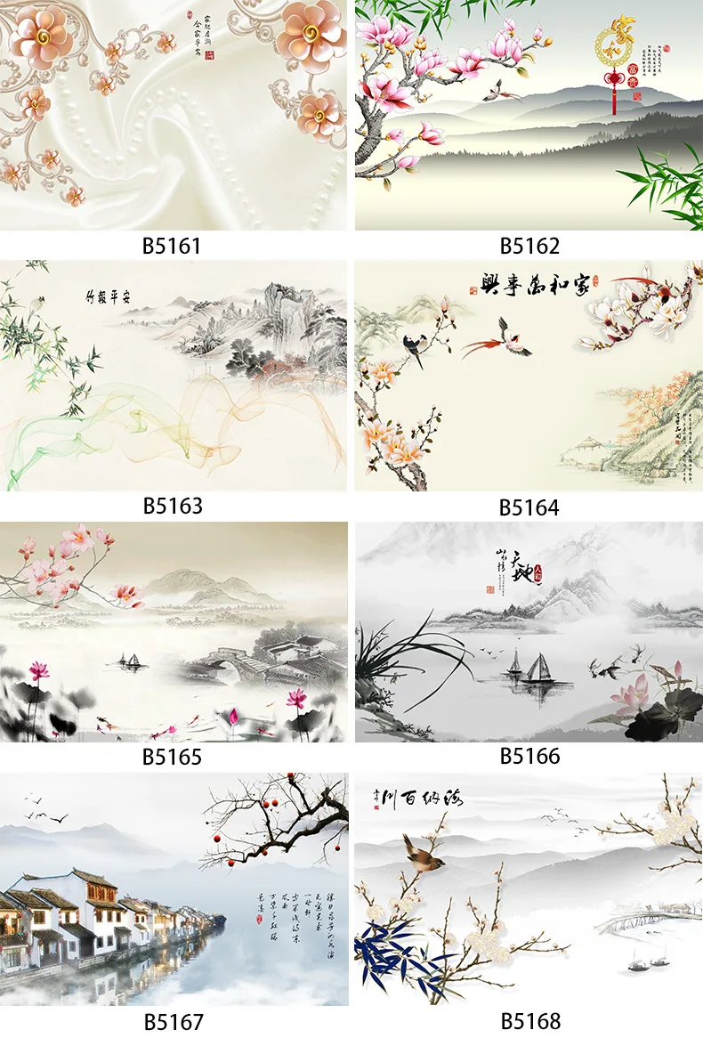 

Custom Chinese Pink Jiangnan Water Town Peach Blossom Ink Landscape Mural