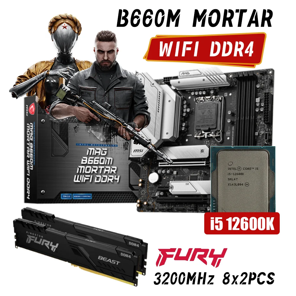 

Kit MSI MAG B660M MORTAR WIFI DDR4 Motherboard LGA1700 Combo With Intel Core i5 12600K Processor Fury 3200MHz 16G DDR4 Memory