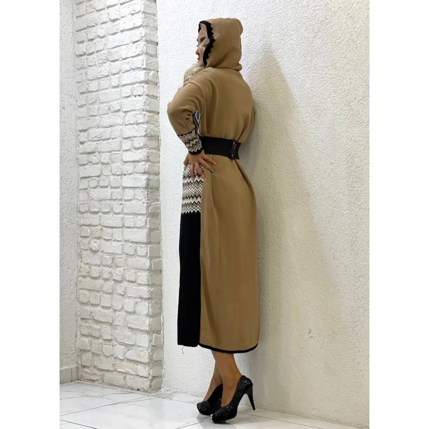 Two Piece Muslim Sets Patterned Knitwear Dress and Cardigan Abaya Set Modest Islamic Clothing Sets Hijab Turkish Dresses Dubai