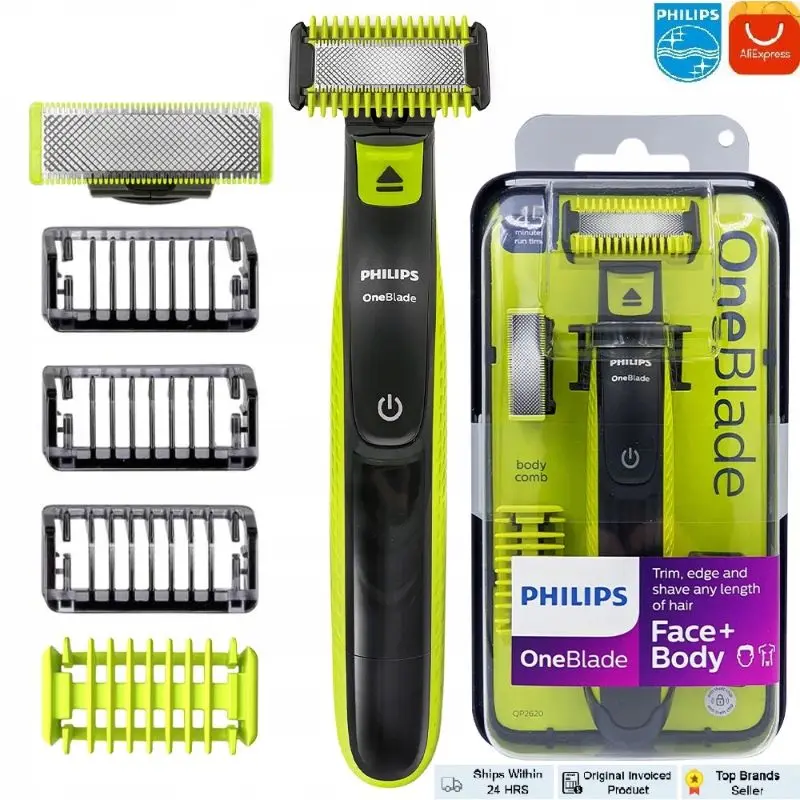 Триммер Philips OneBlade Pro QP2620 мужской, устройство для сухой и влажной уборки, бритва, 2 лезвия, 4 расчески