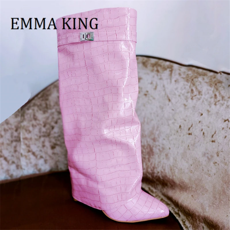 Женские сапоги до колена с металлическим замком пикантные Классические Кожаные