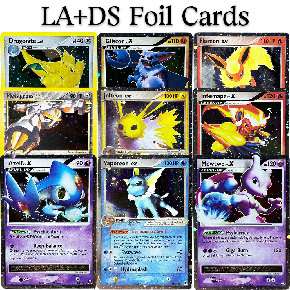 Фото Коллекционные карты PKM Delta Species and Legends Awakened PTCG: Азельф LV.X, Мьютво/Инфернэйп LV.X, Драгонайт, Флареон ex (фольгированные, аниме-стиль) №1