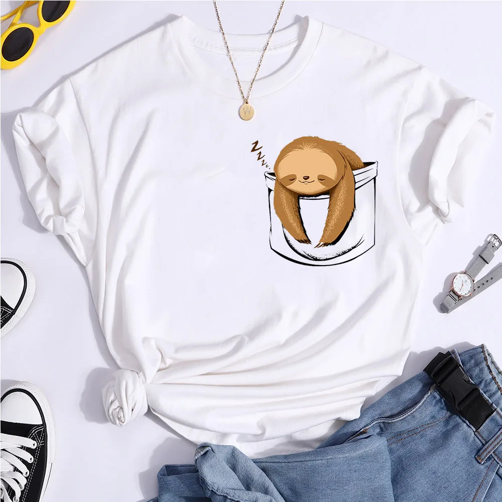 

Funny Sleeping Sloth Pocket T-shirt Cute Sloth Graphic Shirts Tee Animals Lover Gift Tops Women Casual Vintage تي شيرتات Unisex
