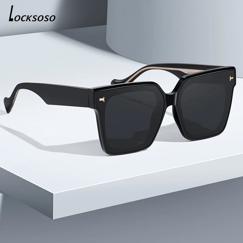 

LOCKSOSO Fashion Sun Glasses Square Big Sunglasses Women Men Polarized Anti UV400 Oversized Shades for women TR90 Plate Frame