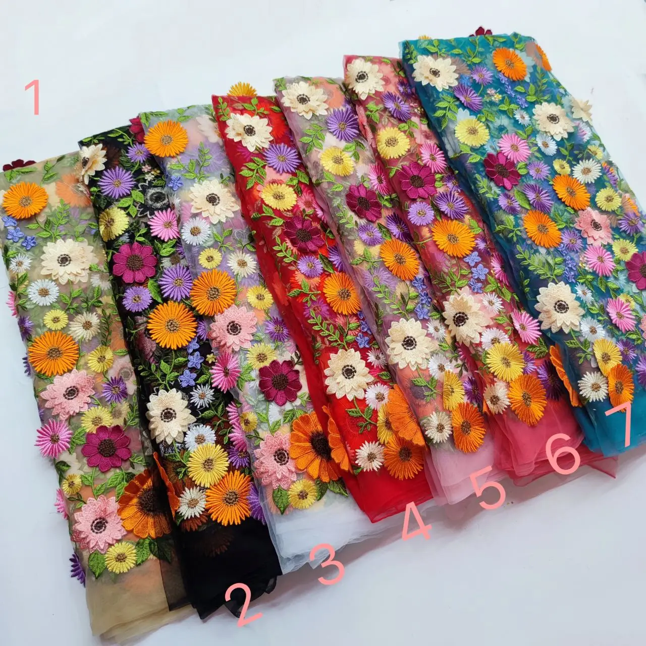 

3 yard Colorful Embroidered Flowers Lace Fabric for Dress, 2022 Popular Now Delicate Embroidery Lace Fabric