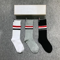 3 pairs tb unisex boutique socks gift box luxury brand ladies girls men stripes soft sock fashion breathable casual mens socks