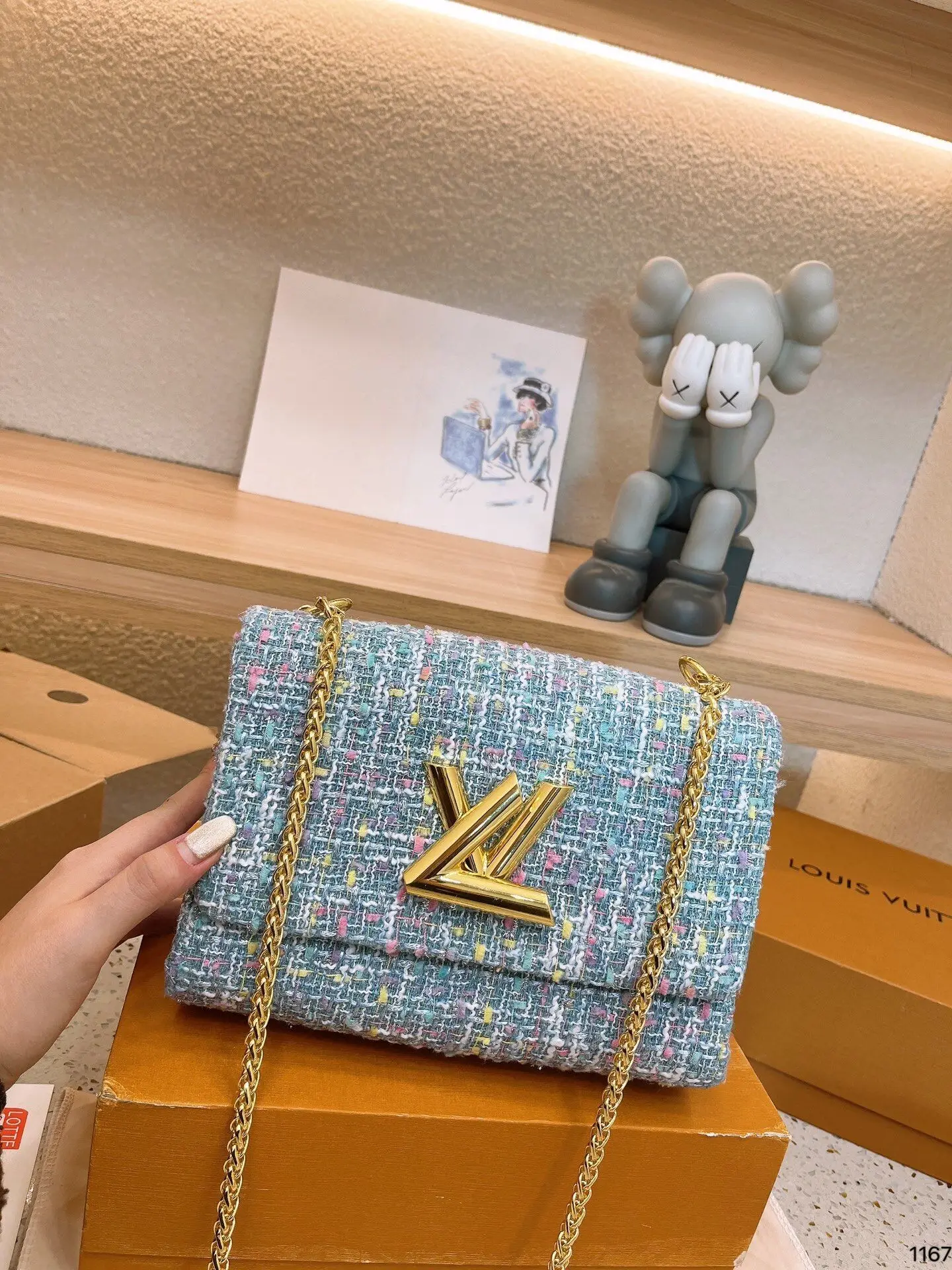 Синяя Твидовая Сумка С Цепочкой Через Плечо 23 Смx12 Смx16 См